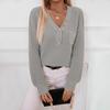 Women's Fall/Winter Knitwear Loose Pullover V-Neck Button Solid Color Sweater