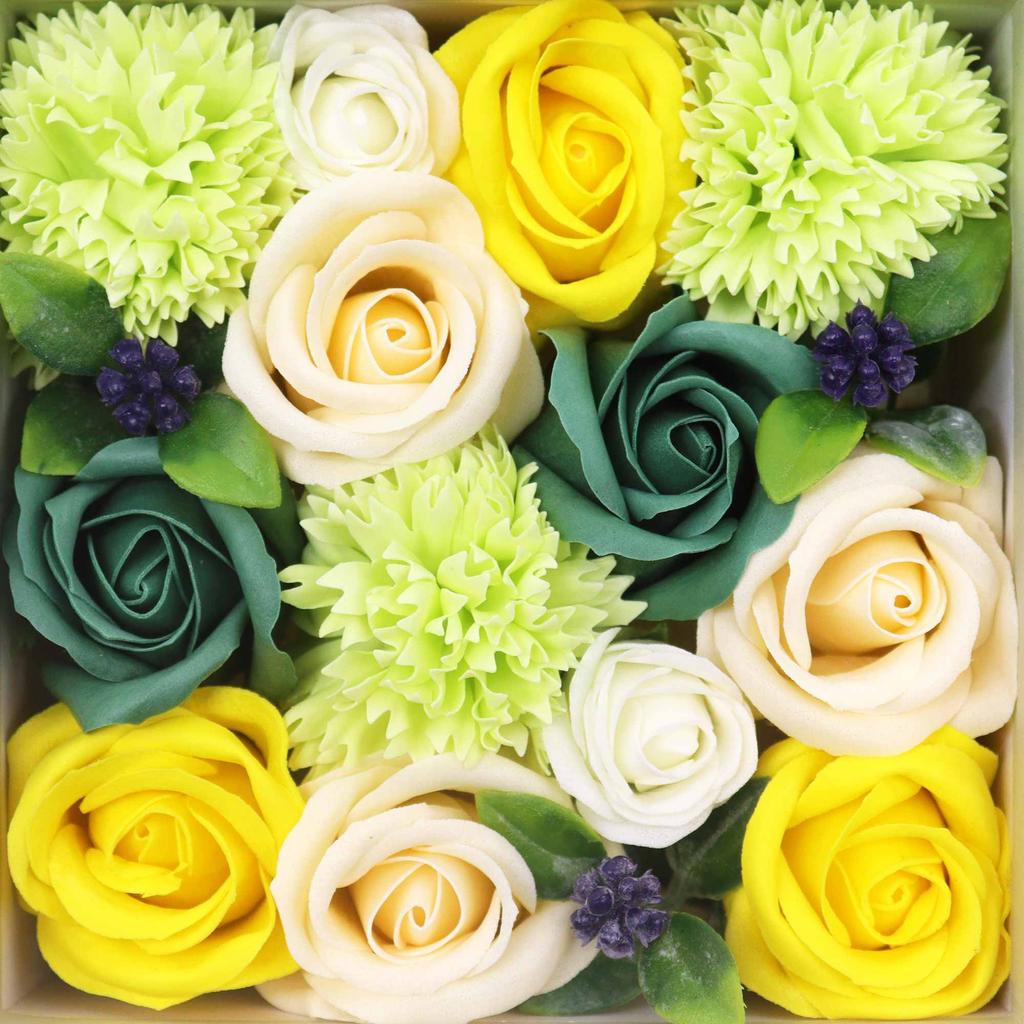 Soap Flowers Square Box, Yellow and Green