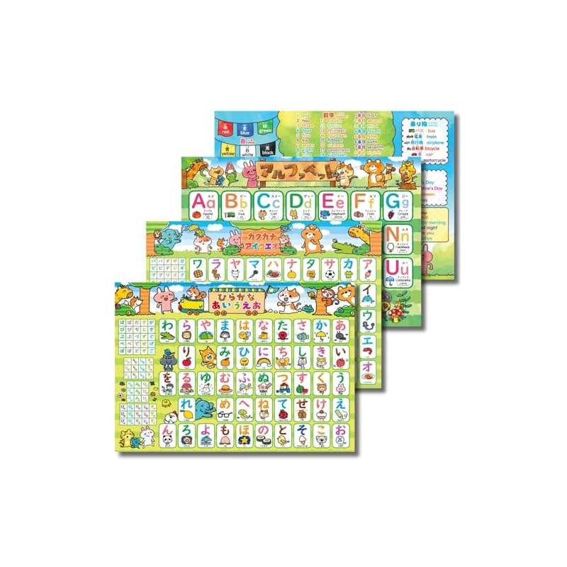 Dr. Routine's Tutoring Bath Poster Set: Hiragana, Katakana, Alphabet, English (4-piece set, B3 size, M-0) - Perfect for exam preparation, school