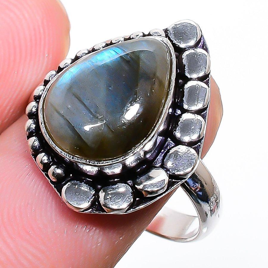 Labradorite Gemstone Handmade 925 Sterling Silver Jewelry Ring Size 8