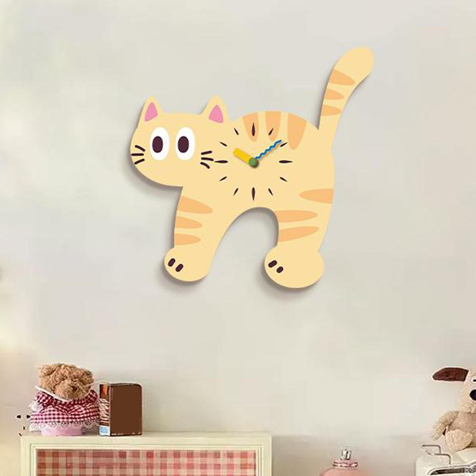 

Настенные часы с изображением кошки Декоративный декор для детской комнаты, удобный, милый, украшение бесшумное для жёлтый