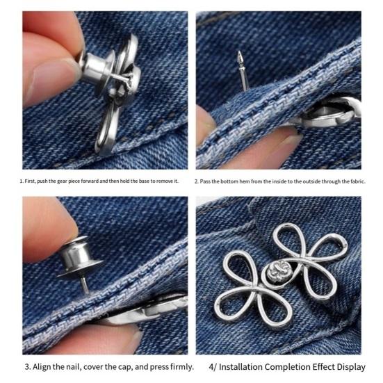 4 Stück Taillenstraffer-Nadeln Blume Hosenbund-Versteller Legierung Abnehmbar Kein Nähen Erforderlich Taillen-Nadeln für Jeans Röcke Hosen