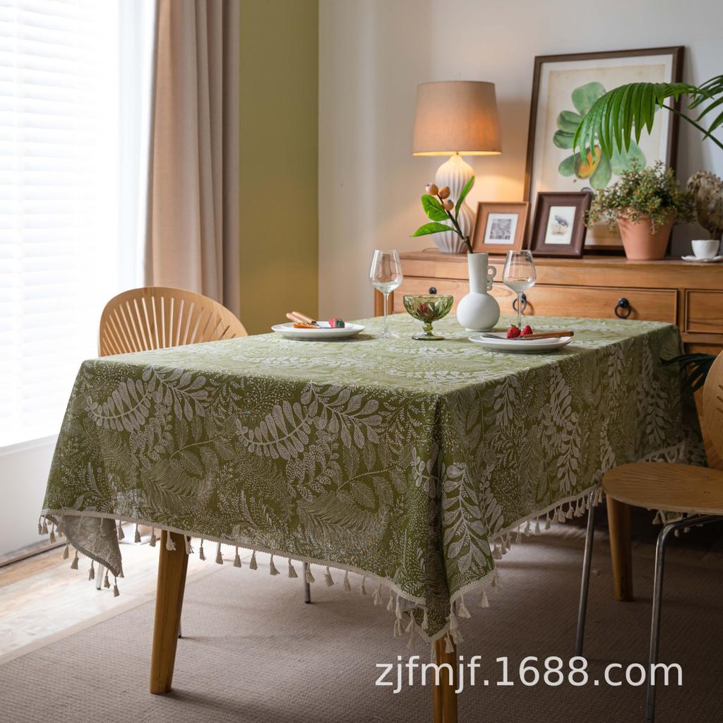 Bohemian Green Leaf Print Table Cloth Rectangular Party Picnic Dinner Decorative Tablecloth