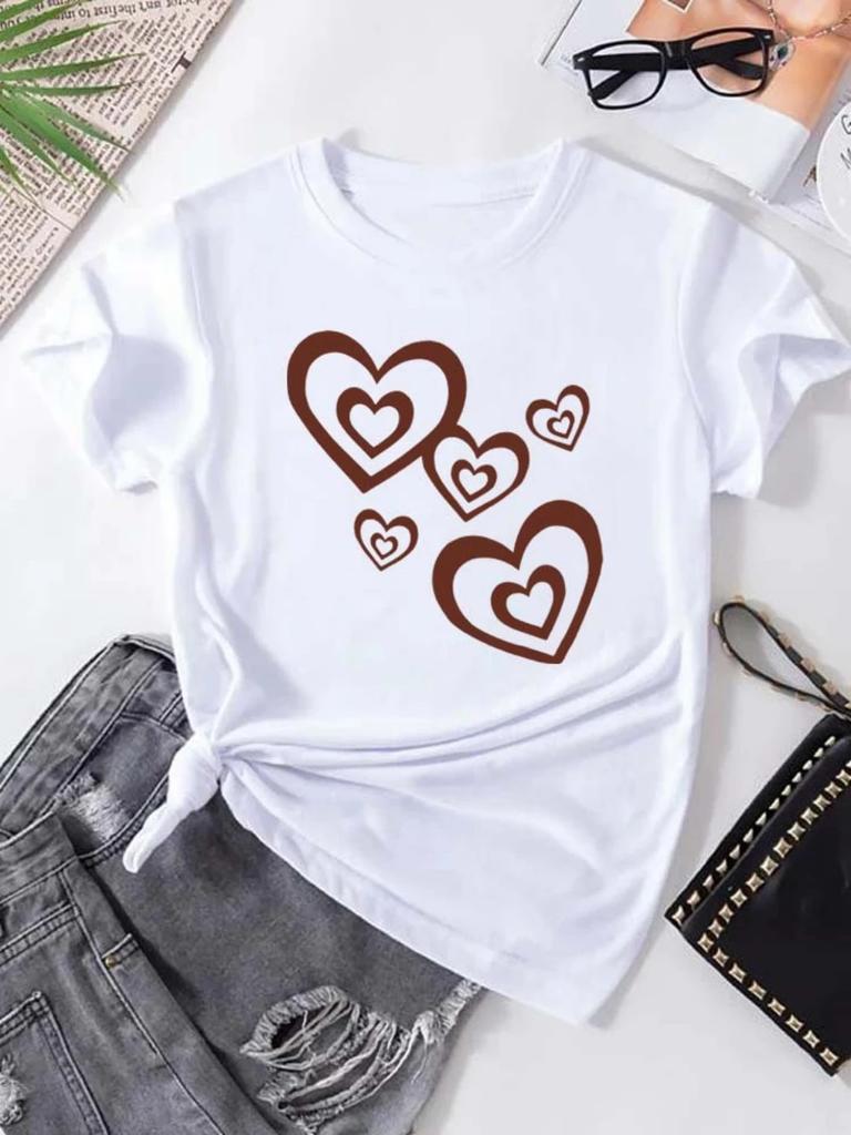 Tee Women Tshirt Short Sleeve Print Clothes Graphic T Shirt Heart Shape Clothing Fashion Female Top Daily Streetwear gifts