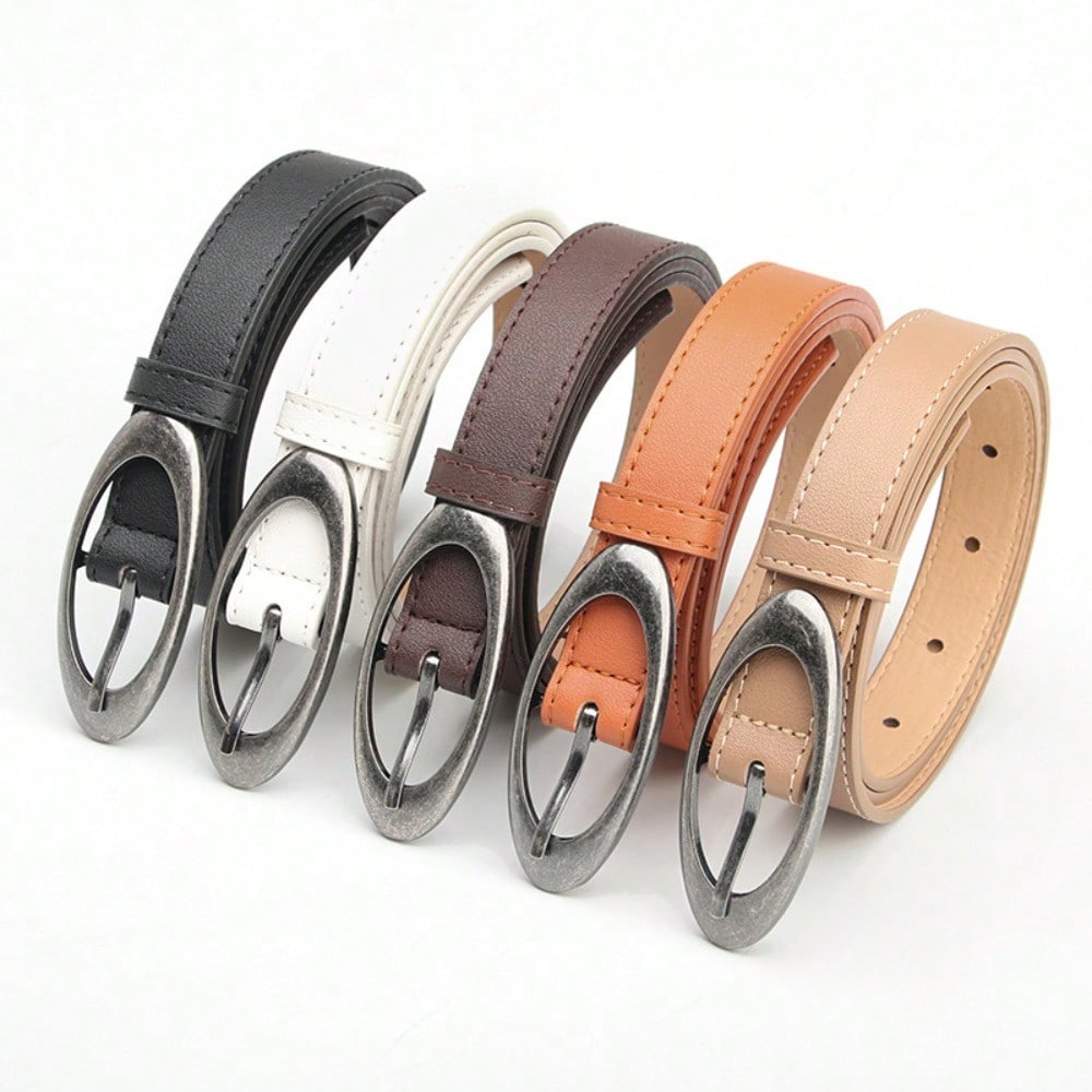 Oval Ancient Silver Alloy Buckle Belt for Women's Fashionable Personality Casual Versatile Jeans Decorative Belt