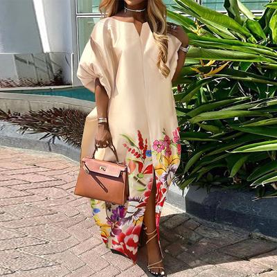 Women Plus Size V-Neck Bubble Sleeve Floral Print Dresses