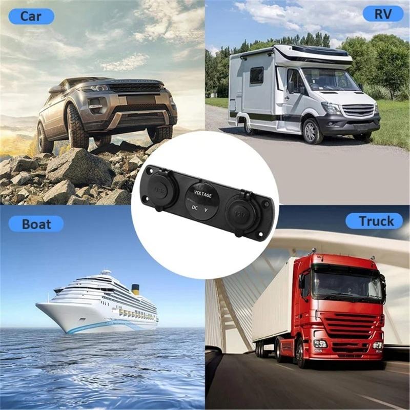 Fast Mobile Power Lighter Socket Charger 12-24V Voltmeter Double USB Car Charger Adapter for Vehicles Car Boats Truck