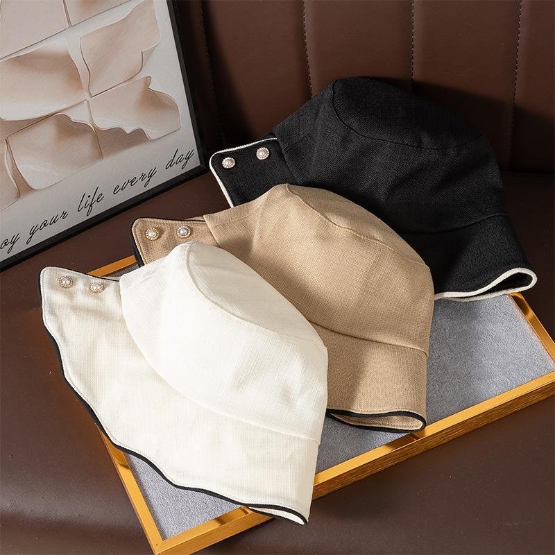 Spring and Autumn Hat Women's Pearl Rhinestone Bucket Hat Summer Versatile Casual Sun Hat