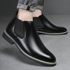 Britain Gentleman Designer New Men'a Brown Pointed Patent Leather Casual Chelsea Ankle Boot Winter High Tops Shoes