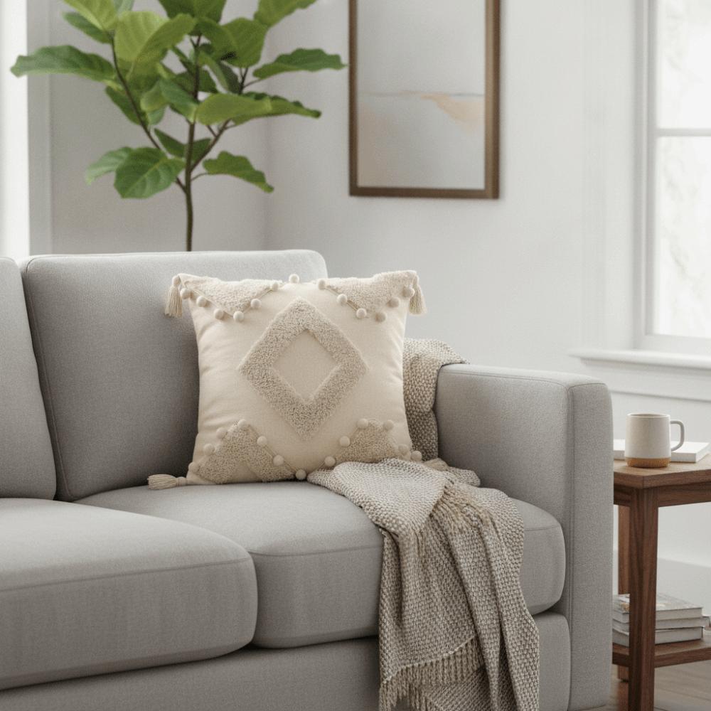 Vintage Bohemia Throw Pillow Cover Geometric Pattern Pillowslip Tufted Fringed Cushion Cover  Sofa