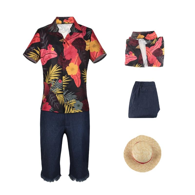 

Луффи Ван Пис Реальная Жизнь Фильм Косплей Костюм Цветочная Рубашка Хэллоуин Ролевая Игра 2XL