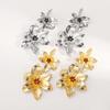 Bohemian Double Layer Metal Large Flowers Stud Earrings for Women Exaggerated Fashion Gold Silver Color Dangle Earrings Jewelry