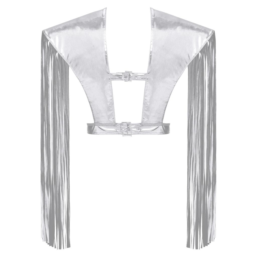 Unisex Metallic Shiny Shoulder Shrugs Tassel Fringe Adjustable Armor Shawls