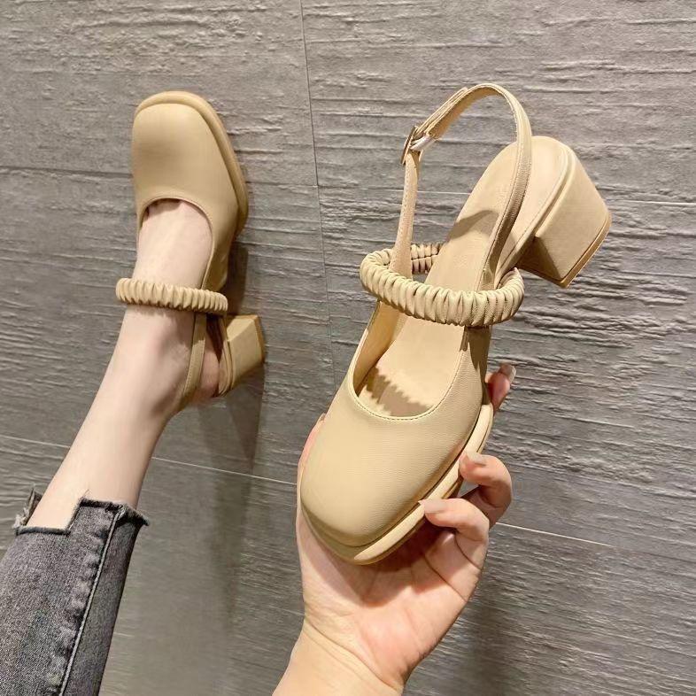 Summer solid color Baihan version with foot cover heightening skirt round head high heel small leather shoes women's shoes single shoes