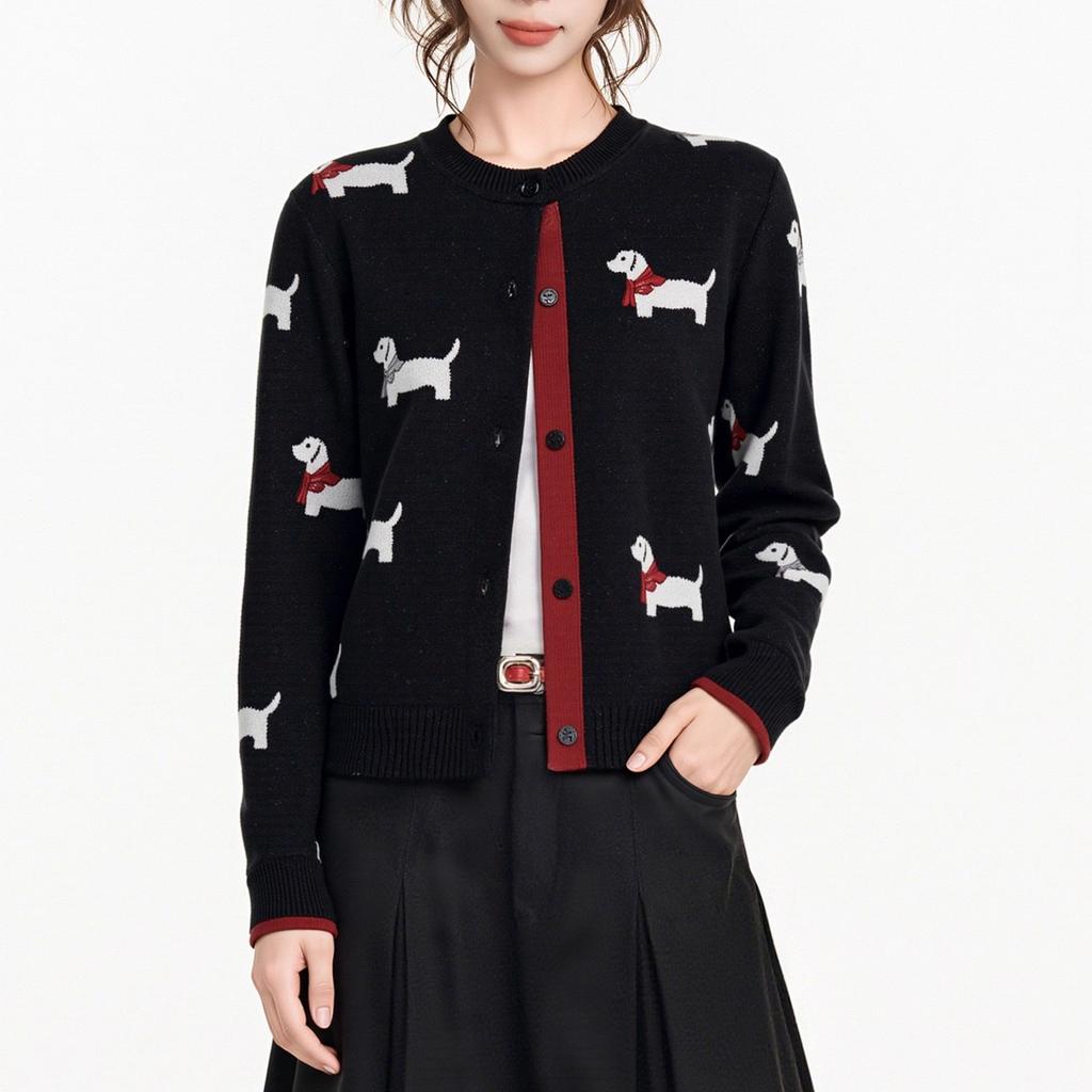 Core-spun Yarn Washing Water, Fun Puppy Long-sleeved Knitted Cardigan, Autumn and Winter New Loose and Thin Short Sweater Jacket