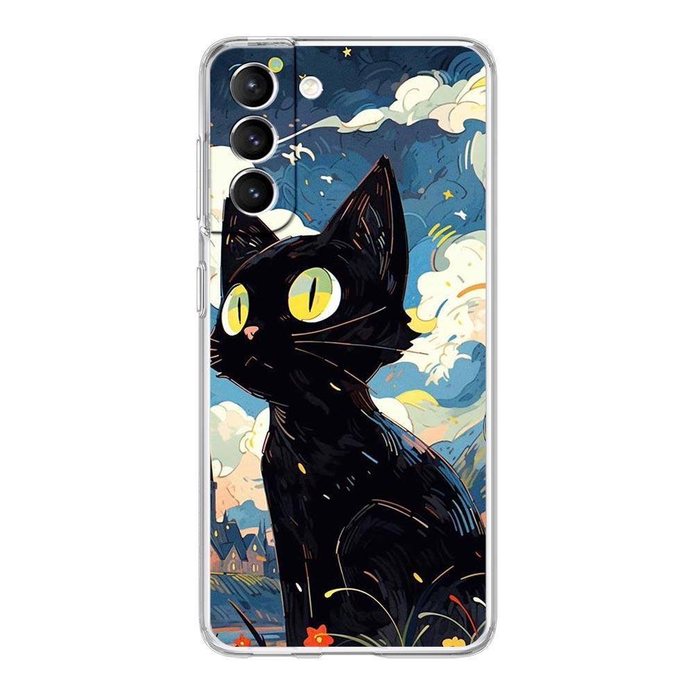 Phone Case For Samsung Galaxy S24 Plus S23 S22 S21 S20 FE Ultra 5G S10 S10E S9 Soft Clear Cover Cartoon Lovely Cat Art Fashion