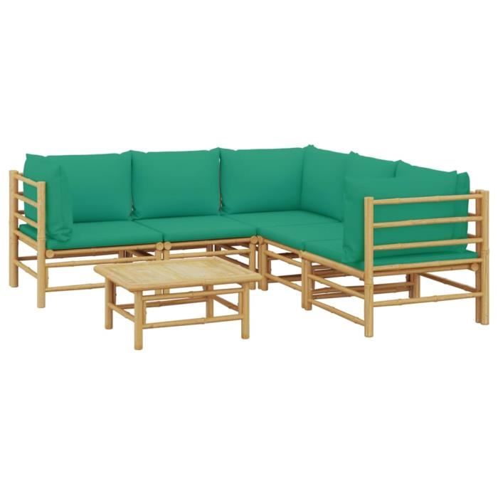 VidaXL Garden Lounge Set 6 Pcs with Cushions Green Bamboo 3155156