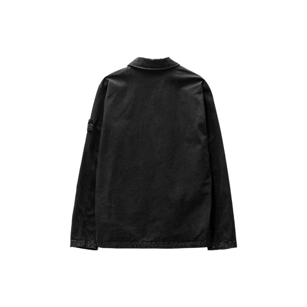 Stone Island SS23 Washed Single Pocket Pima Cotton Shirt Jacket Men Jacket Black 781510304-V0129