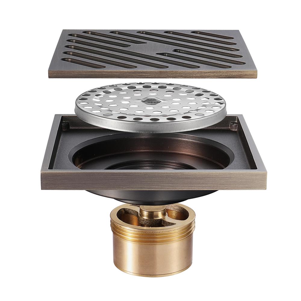 Modern Bathroom Accessories 10x10cm Shower Floor Drain Cover Tile Insert Brass Anti-Odor Chrome Finish Brushed Surface