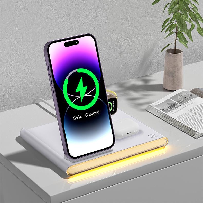 3-in-1 Foldable Wireless Charger for Phones, Earbuds, Apple, Samsung, and Watches with Fast Charging