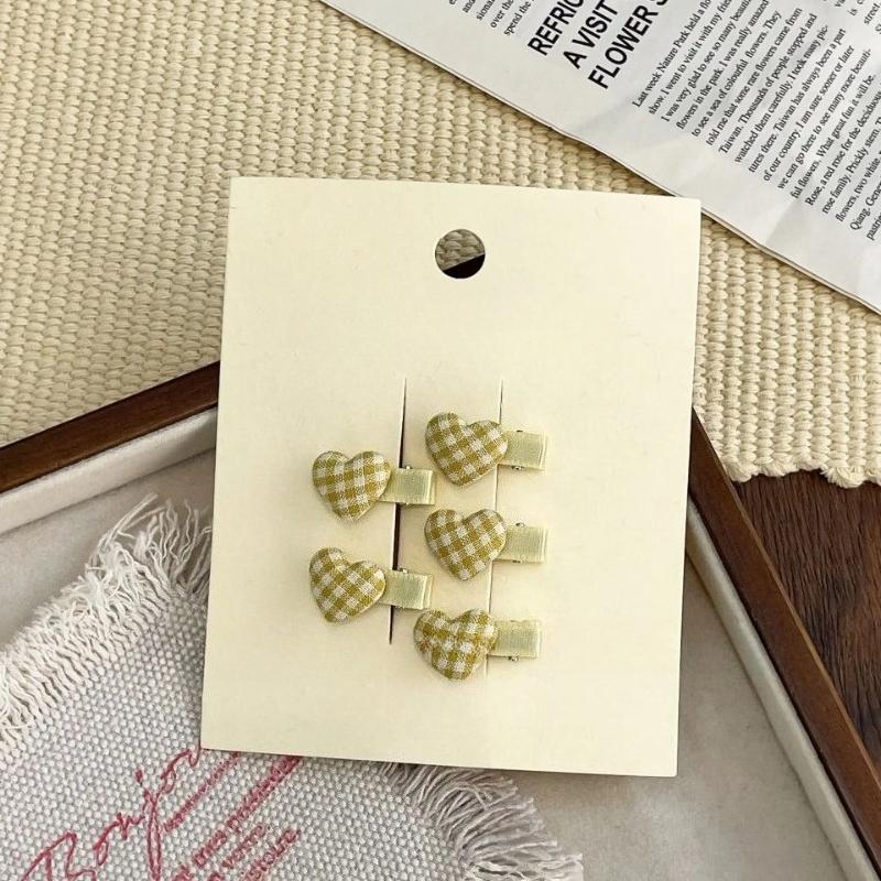 5Pcs Sweet Korean Fabric Plaid Mini Love Hairpin Cute Small Duck Bill Clip Baby Plaid Broken Hairpin