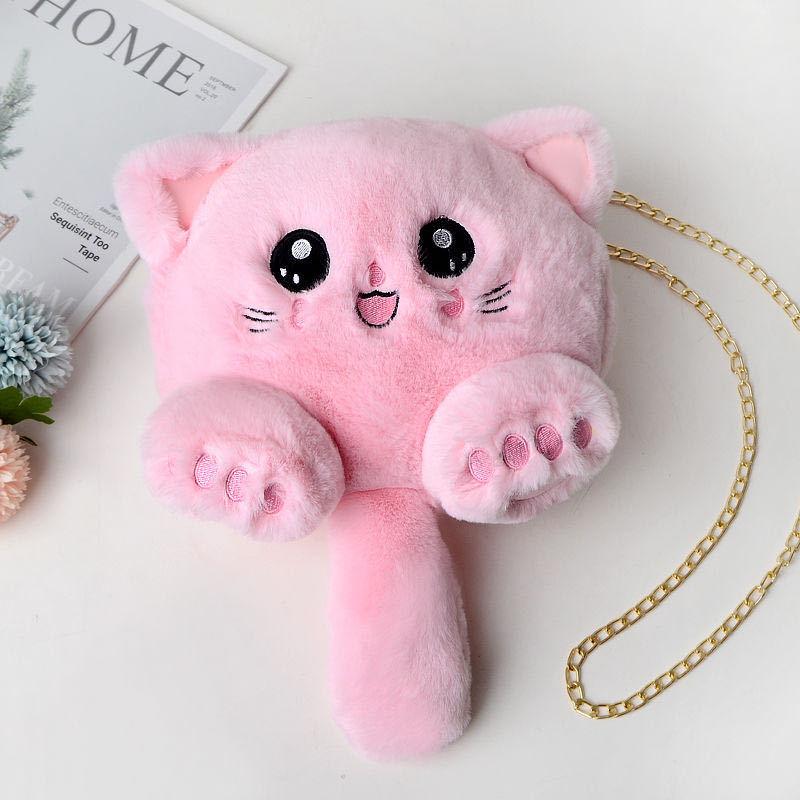 New Cat Plush Bag Children's Small Satchel Imitation Fur Fur Bag Single Shoulder Oblique Span Bag Student Style