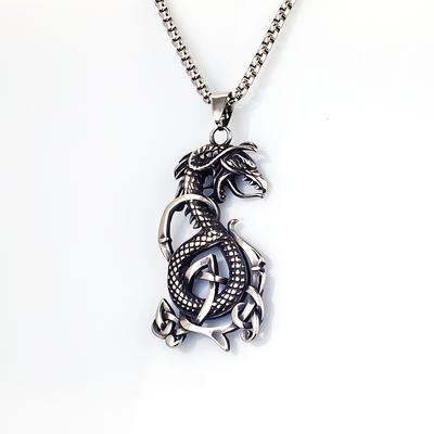 Viking Dragon Pattern Stainless Steel Necklace Bold Retro Fashion Jewelry