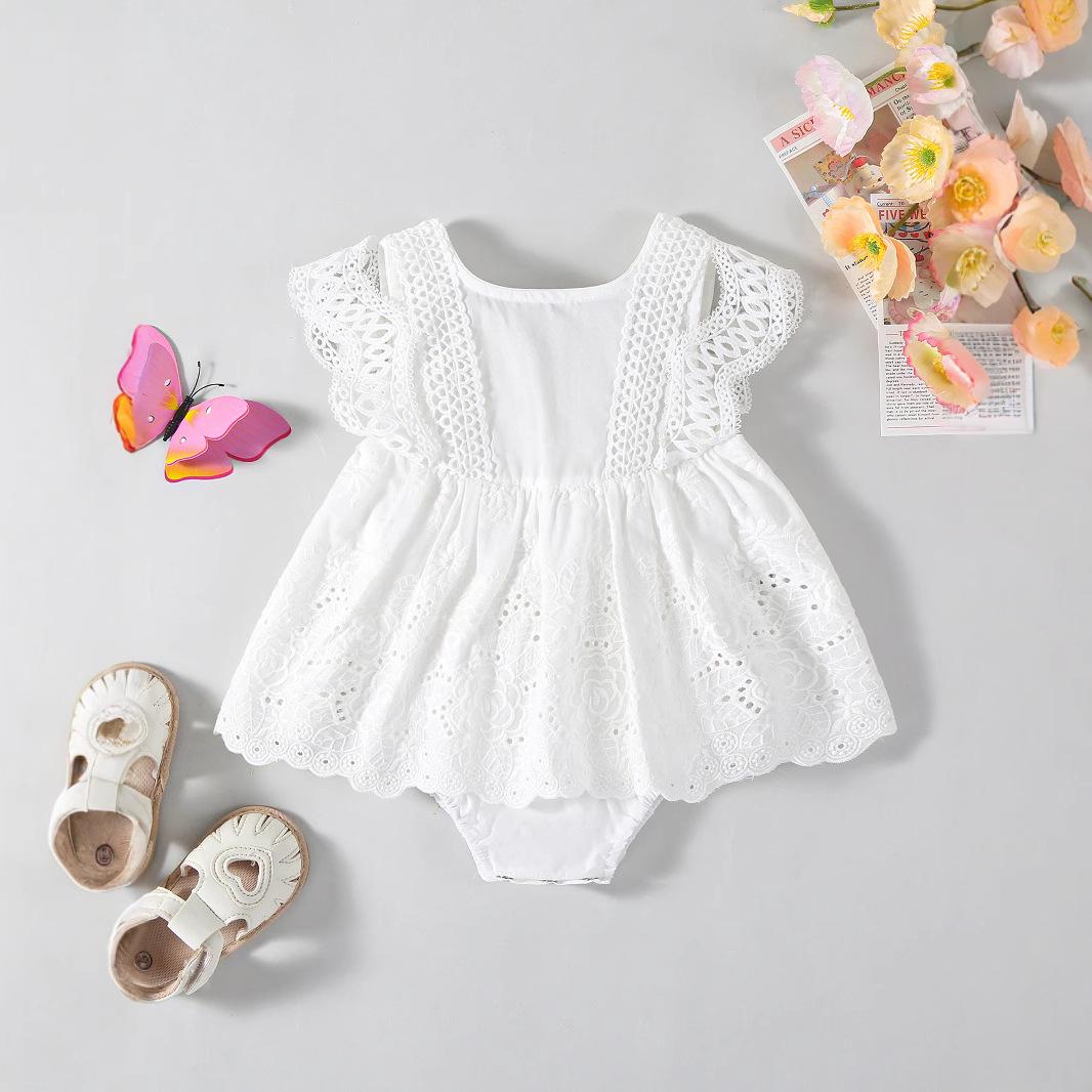 

Summer Lace Embroidery Romper Dress for Baby Girls 90 cm білий