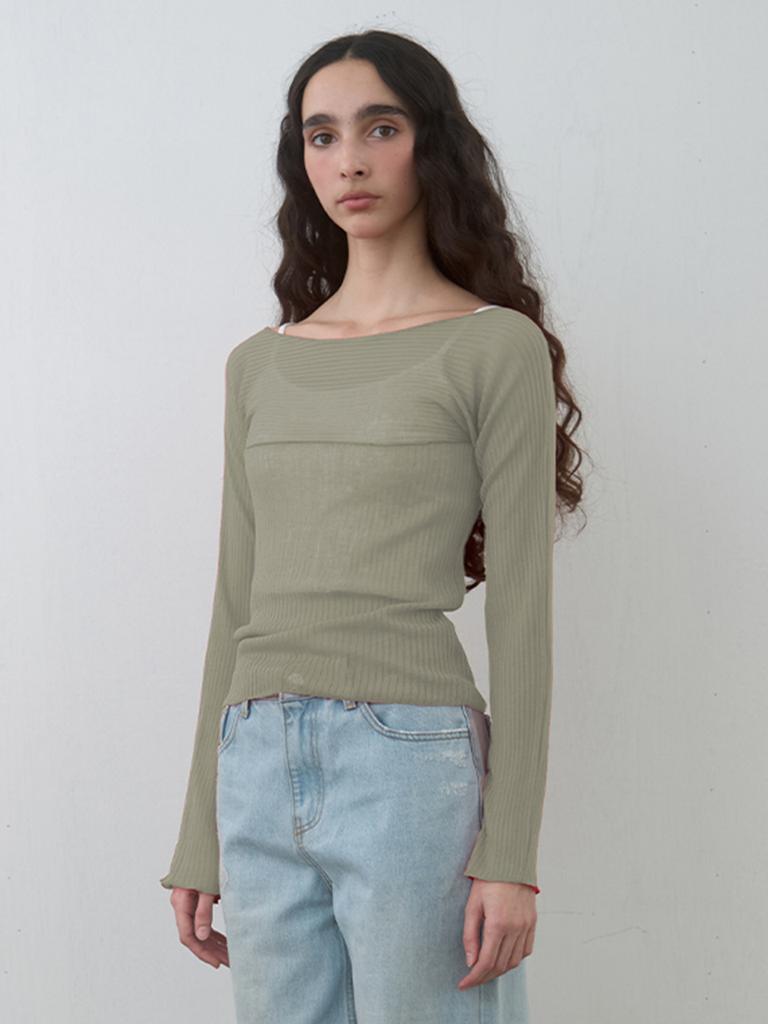 KIJUN Sheer Boatneck Knit Sage