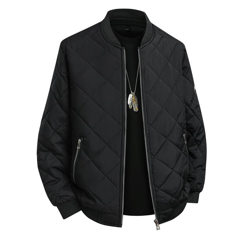 Men's Plus Size Cotton Padded Stand Collar Windbreaker - Fleece Lined, Casual Loose Fit for Spring and Autumn