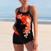 Plus-Size-Bikini-Zweiteiler-Badeanzug, Blumendruck, überkreuzte Träger, Neckholder-Tankini-Set