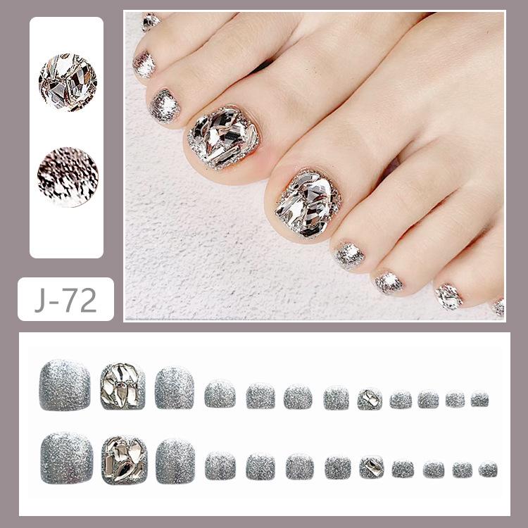 J72 Silver Diamond Toenail Art Gel Stickers - Flashy Handmade Wearable Fake Toenail Patches