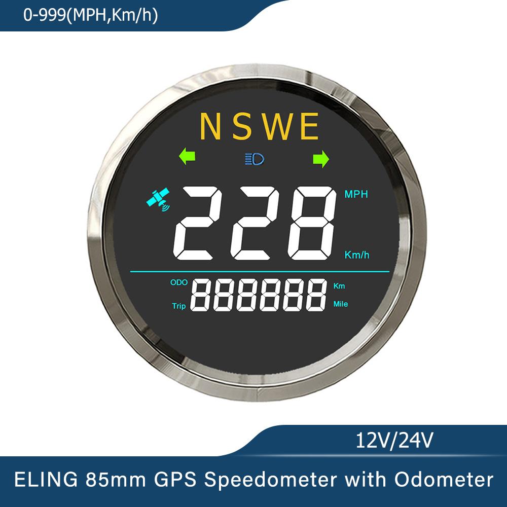 ELING 85mm Universal Digital GPS Speedometer 0-999 (MPH, Km/h) for Car Truck RV with Backlight GPS Antenna 12Volt 24V