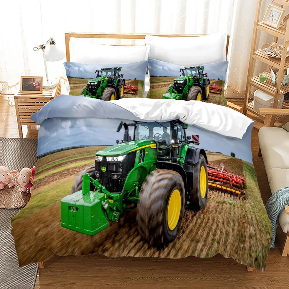 Wind Tractor Comforter Cover Bedding Print Idyllic Countryside Harvesting Machine Double Duvet Cover With Pillowcases Bed Set