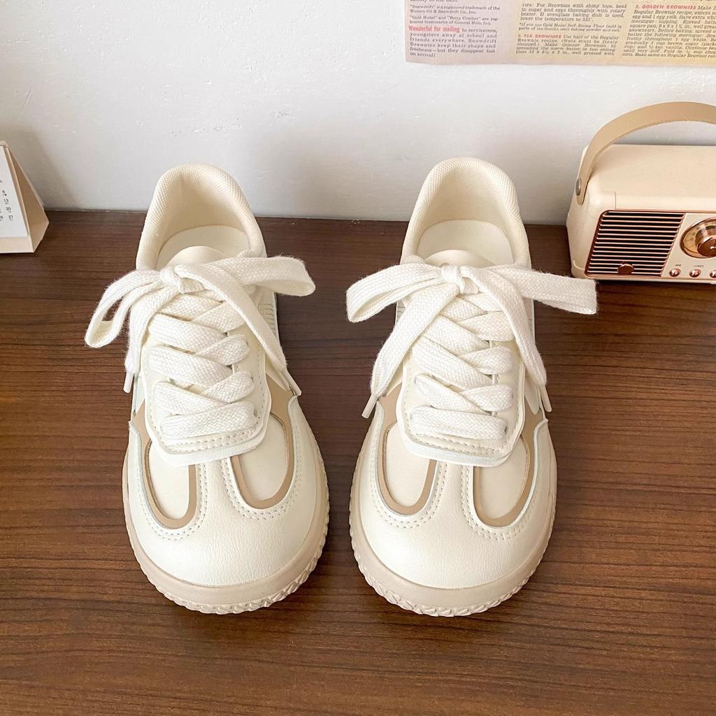Hong Kong style platform white shoes women's new 2025 popular versatile big head board shoes chic niche flat bottom German training shoes