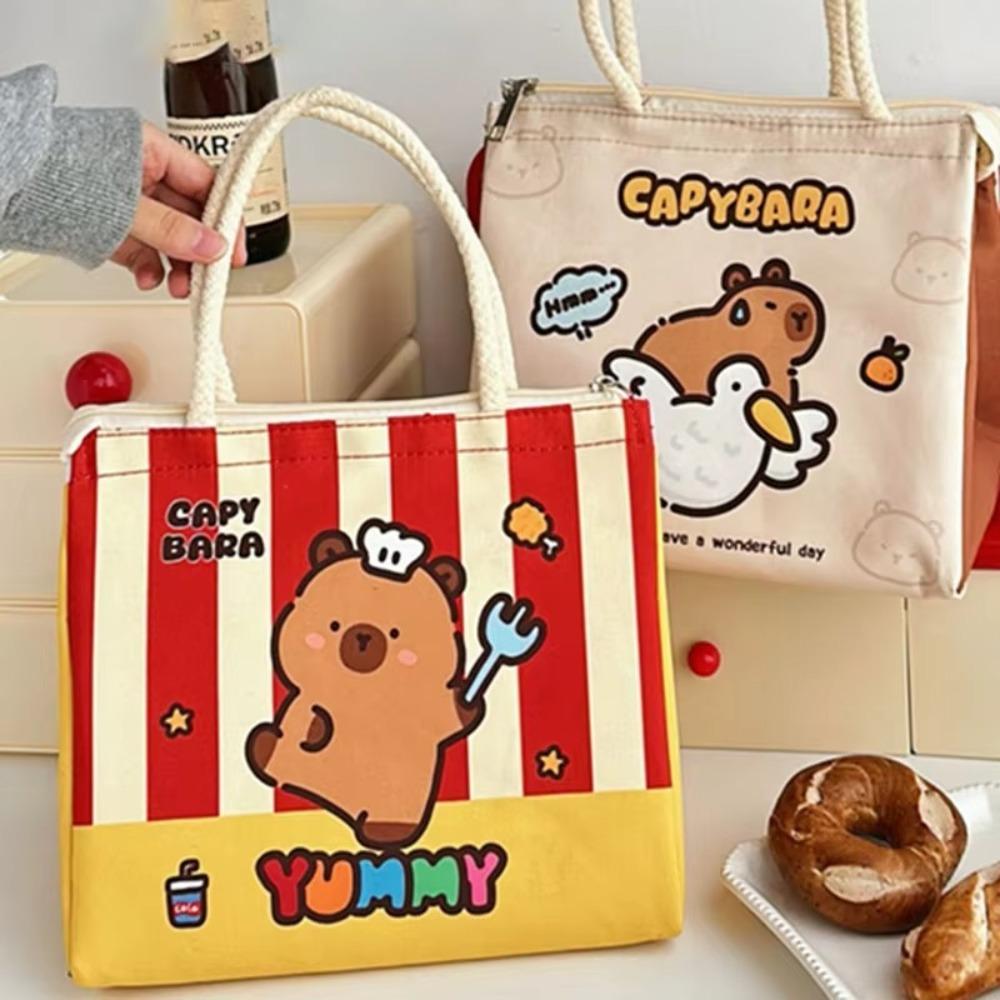 Kawaii Capybara Thermal Lunch Bag Insulated Portable Food Storage Bag Cartoon Lunch Box For Women Girl Kids