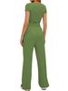 Solid Color Casual Long Sleeve Set Top High Waisted Wide Leg Pants Sportswear