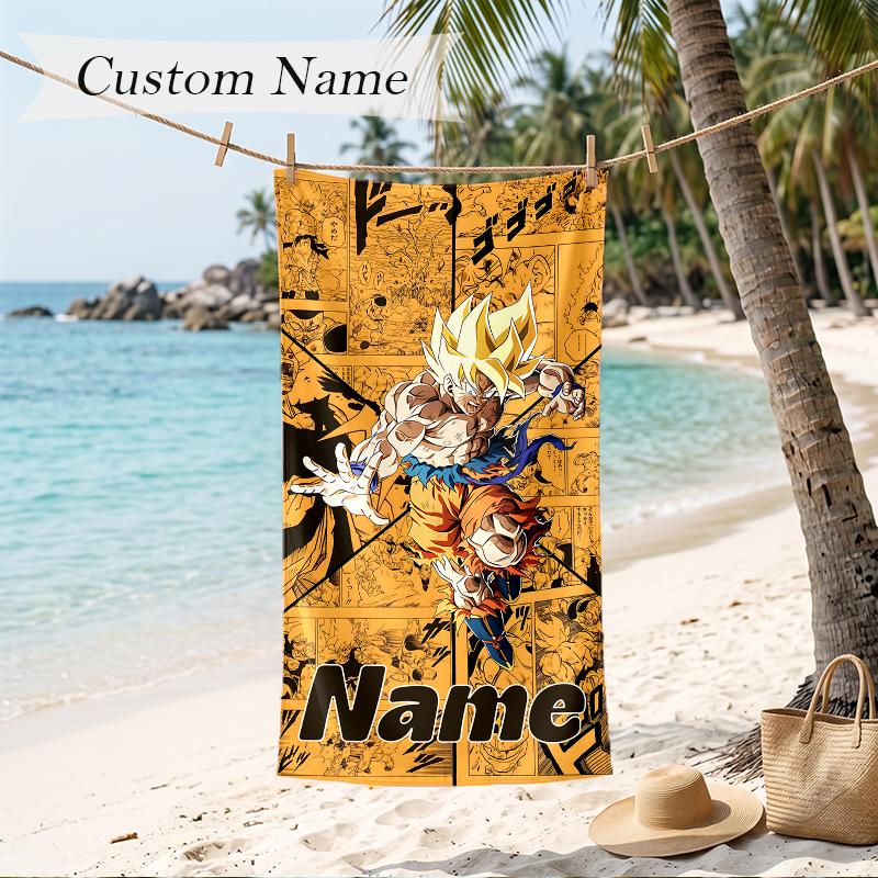 Dragon Ball Benutzerdefinierter Name Aufgedrucktes Strandtuch Personalisiertes Weiches Handtuch für Schwimmen Strand Reisen