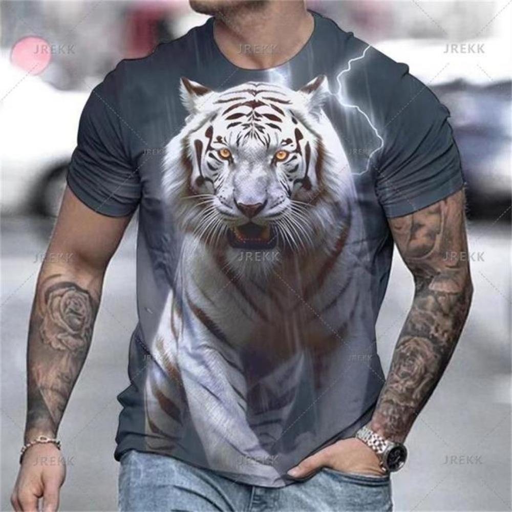 Animal Tiger T-shirt 3D Printed T Shirts Men Fashion Casual Streetwear T-shirt Short-sleeved Loose Oversized Top Tee Clothing