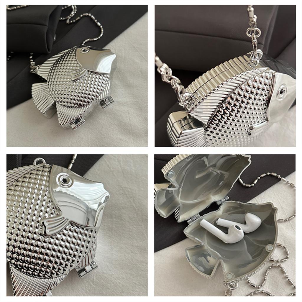 Glamorous Fish Shaped Clutch Purse for Women - Sparkly PVC Evening Bag with Detachable Strap, Mini Party Clutch for Banquet