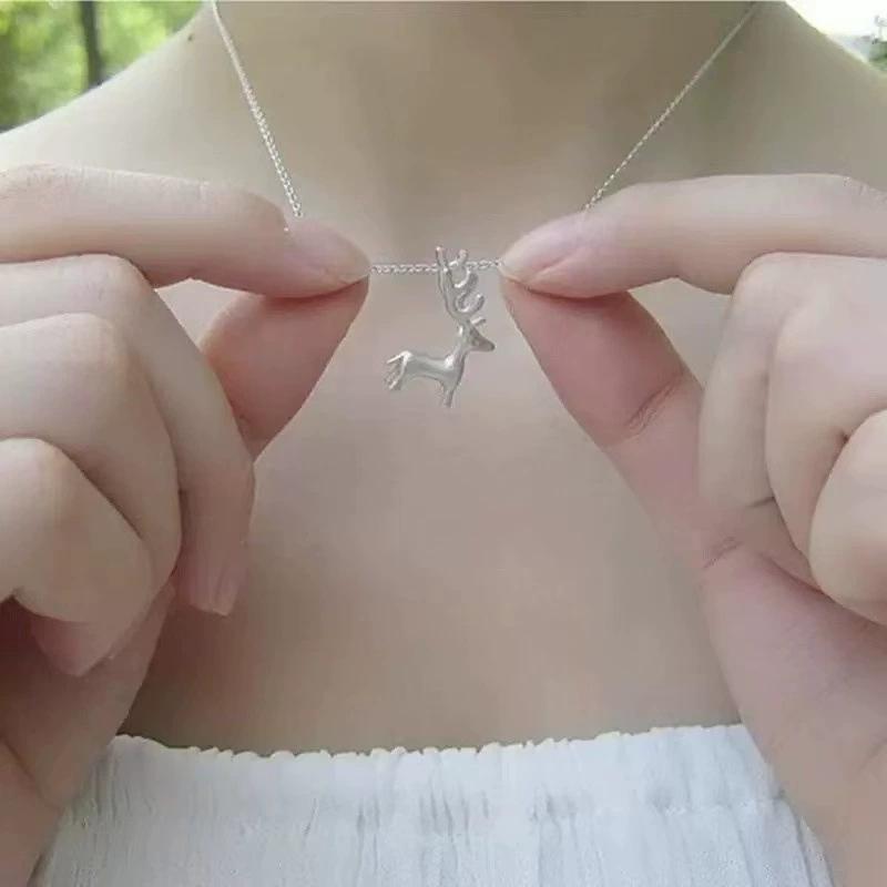 Korean 3D Antler Necklace: Cute Little Elk, Versatile Fashion Clavicle Chain for Christmas
