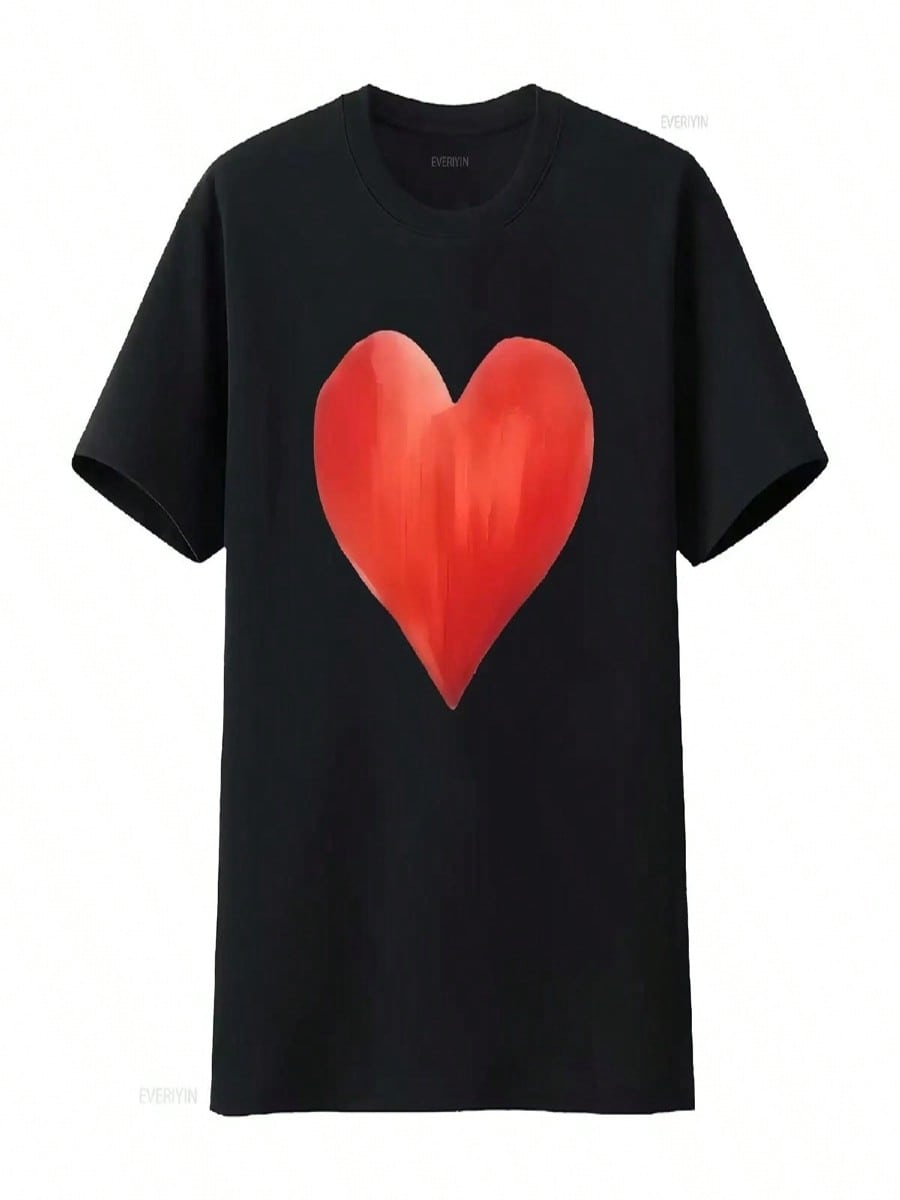 Tiny RED Heart T Shirt Centered Small Anniversary For Girlfriend Couples Minimalist Vintage Washed Versatile Casual Stylish S разноцветный