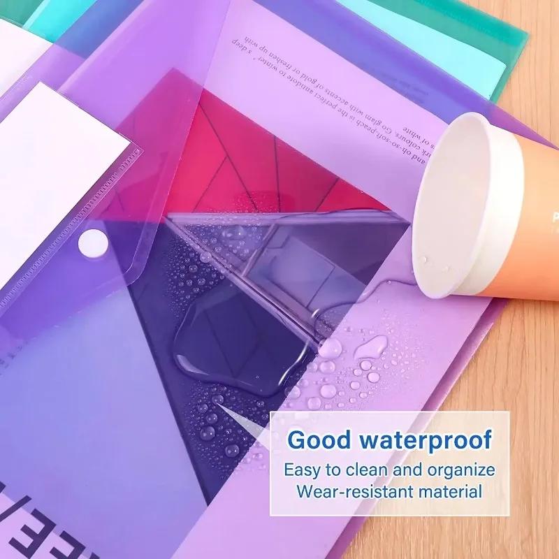 5/10pcs A4 Folders Plastic Envelopes Clear File Folder for Document Poly File with Label Pocket Snap Button for Office Organizer