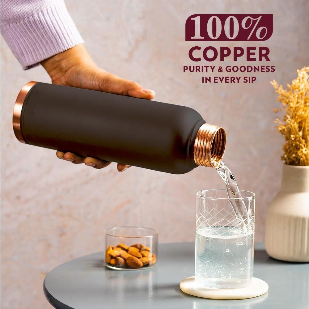 1 Litre Black 100% Pure Copper BPA Free Leakproof Copper Bottle for Home, School & Office