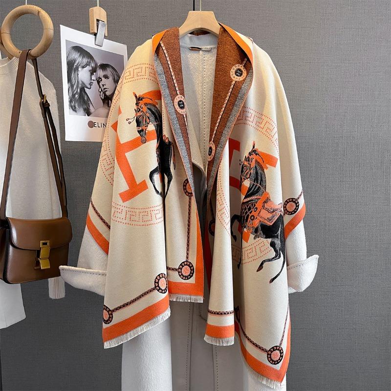 New Horse Imitation Cashmere Scarf Women's Autumn and Winter Versatile Thickened Fashion Scarf with Decorative Large Shawl