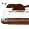 Kitchen Gadgets for Bread Spreading Wooden Butter Dish with Glass Lid And Knife, Holder Keeper Wood Base Countertop & Refrigerator, Tray, Container,