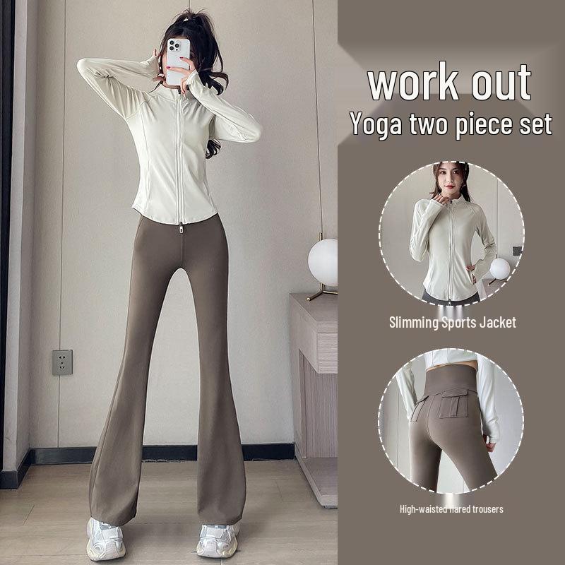 Women's High-End Autumn 2024 Yoga Suit: Three-Piece Slimming Set with Casual Jacket and Long Pants