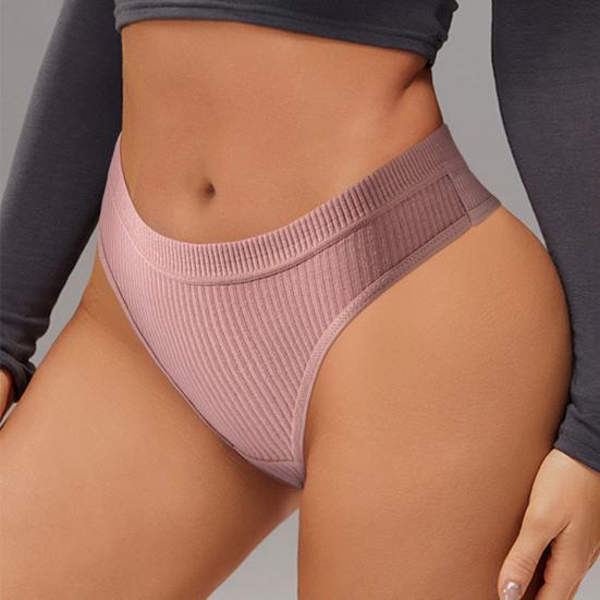 Dámské bavlněné tanga Měkké Nízký pas Sexy T-zadní strana Dámské kalhotky Žebrované Neviditelné Prodyšné Pružné spodní prádlo