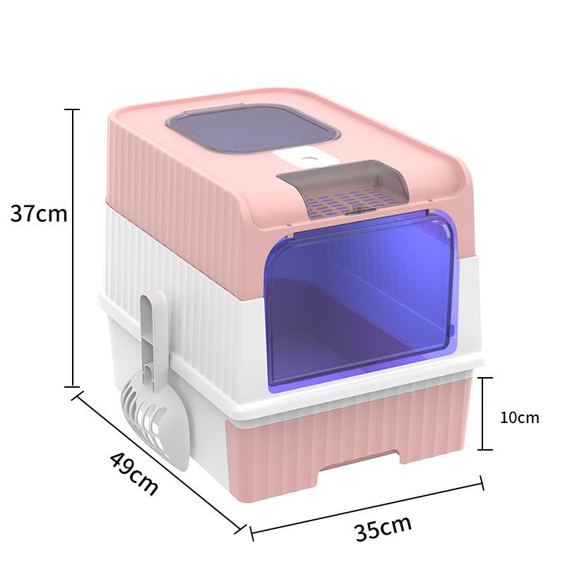 Cat Litter Box with UV Sterilization Lights Large Capacity Fully Enclosed Cat Toliet Litter Pan Anti-Splashing Kitten Bedpan