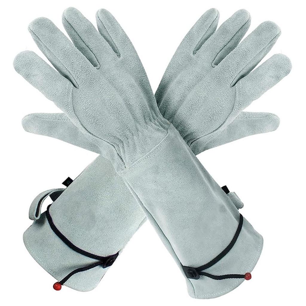1 Pair Cowhide Elbow-Length Garden Gloves for Puncture & Wear Resistance, Ideal for Construction